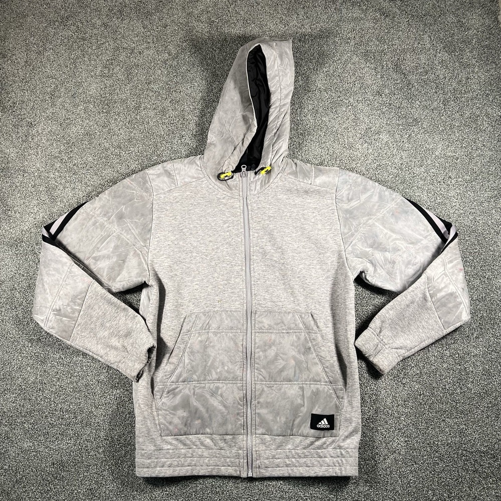 Adidas Full Zip Hooded Jacket Gray Black Athletic Hoodie Men's Small